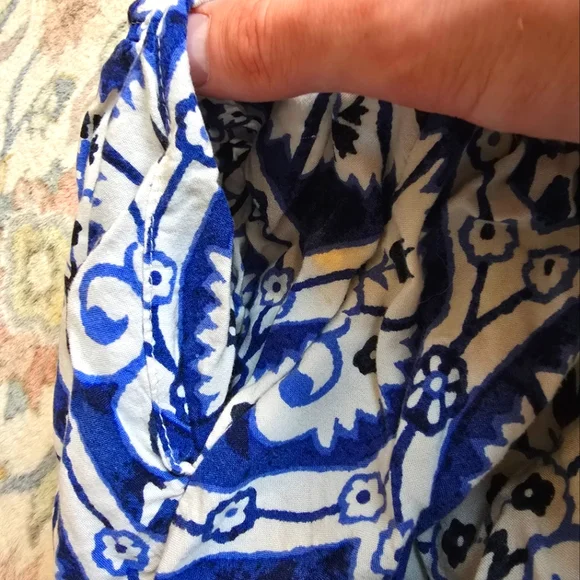 Haute Hippie Blue And White Mosiac Palazzo Wide-Leg Pants Women's L - Picture 5 of 10